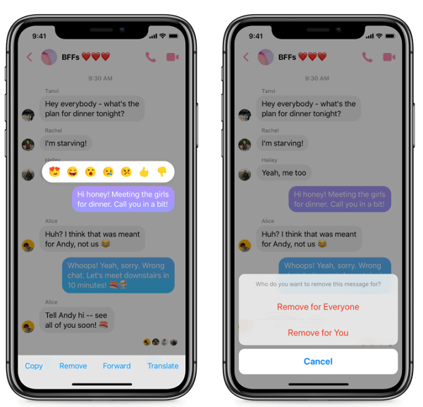 ยกเลิกข้อความ Facebook Messenger
